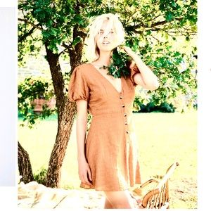 Linen Button Through Mini Dress